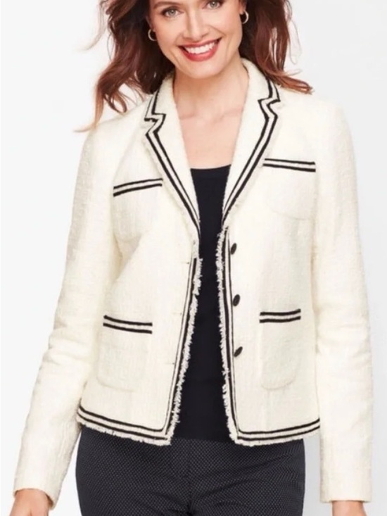 Talbots Jackets & Blazers - NWT! Talbots Cream Tweed Blazer with Black Trim